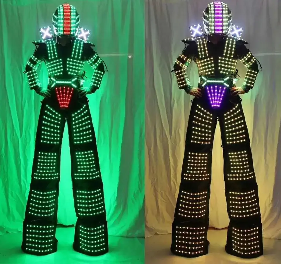 

Hot sell Unisex Adult Halloween LED Light Stilts Walker Robot Suit Luminous Costumes LED Screen Clothes Bar Party Nightclub Robo
