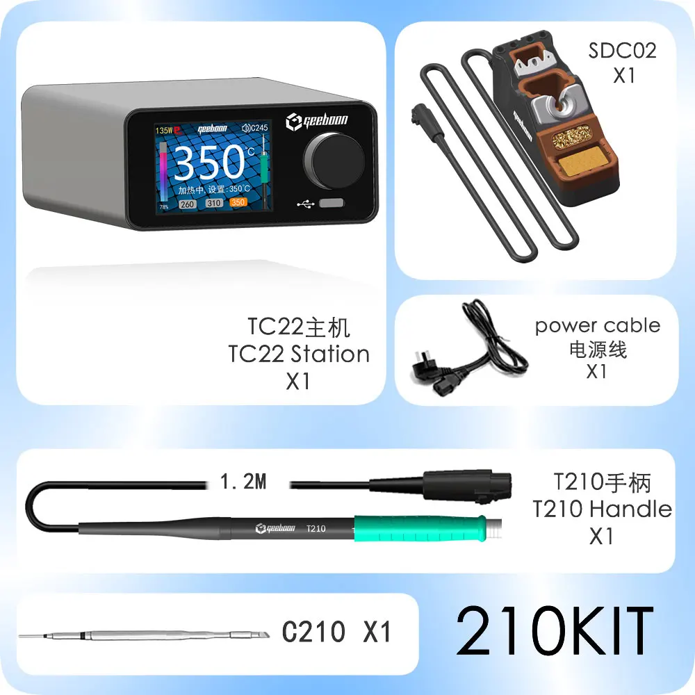 GEEBOON TC22 240W Soldering Station Kit with SDC02 Soldering Iron Stand + T245/T210  Handle + C245/C210  Soldering Iron Tip