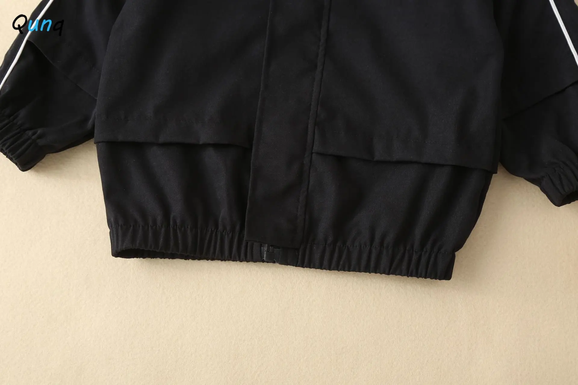 Qunq Autumn/Winter Boys And Girls Solid Hooded Splice loose Long Sleeve pullover Top Sweatshirts Casual Kids Clouthes Age 3T-8T image 5
