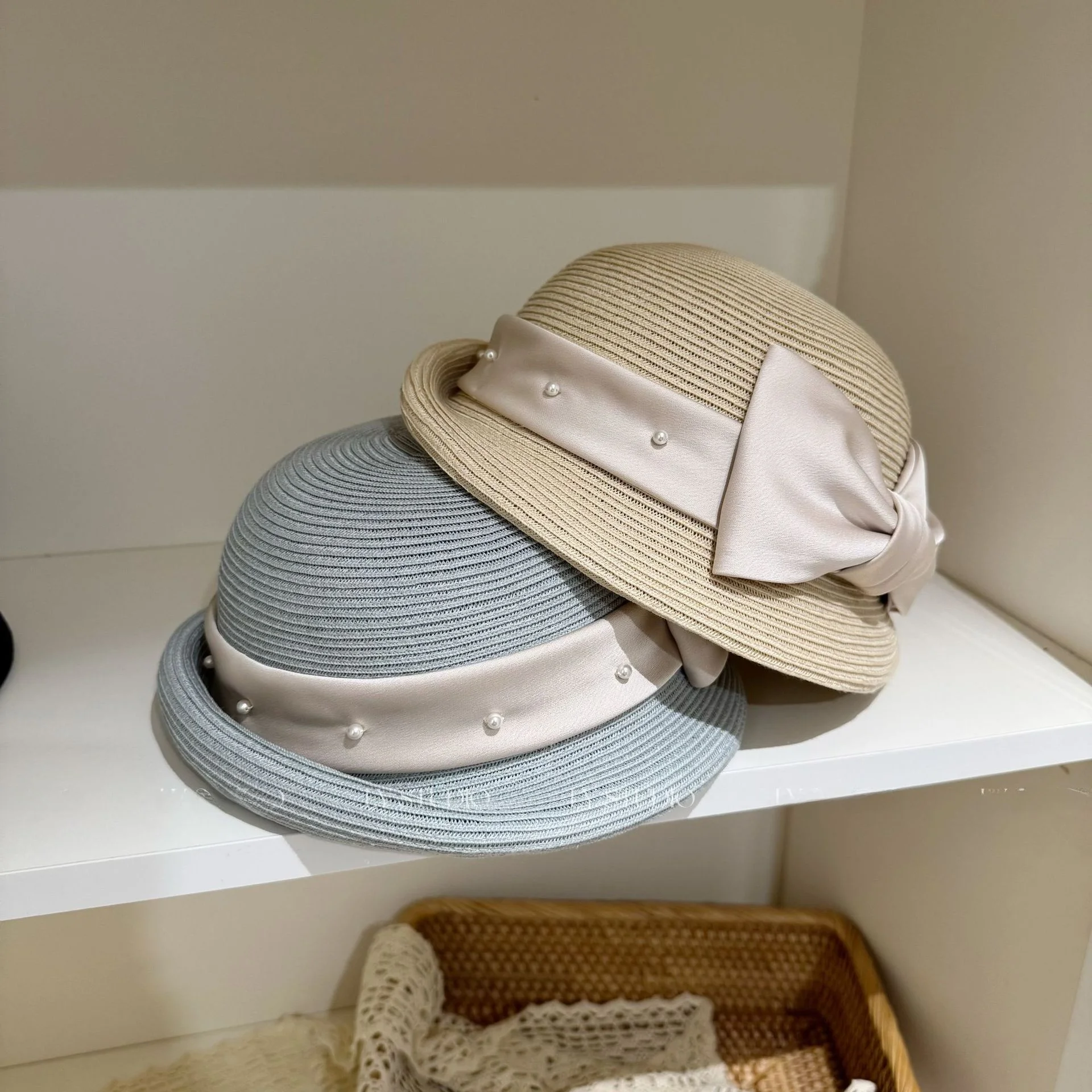 spring-summer-new-style-large-bowknot-beret-hat-women's-beach-vacation-straw-hat-linen-like-material-face-slimming-cap