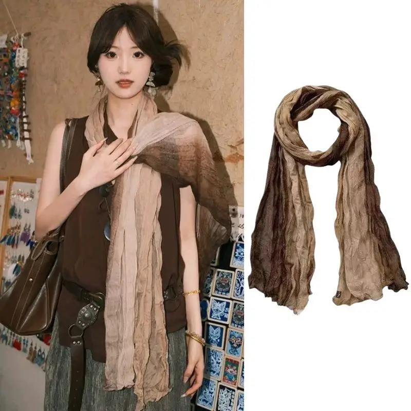 

HOT Gradient Cotton Hemp Scarf 180x90cm Autumn Winter Versatile Women's Long Pleated Shawl DIY Wasteland Style Long Hijab Scarf
