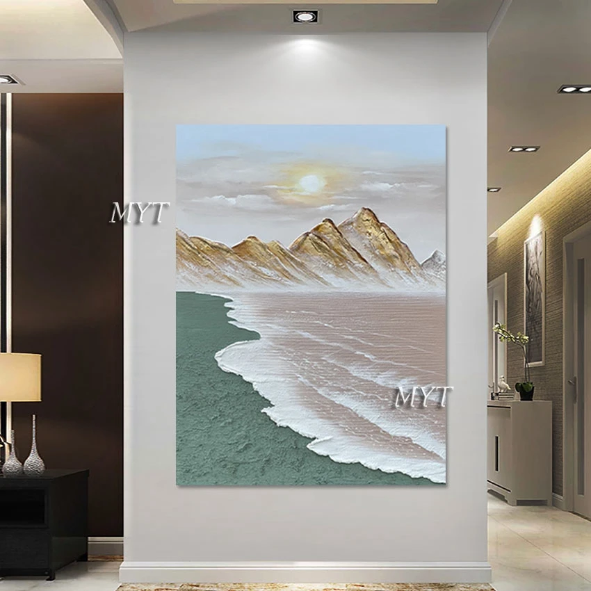 

Modern Abstract Simple Scenery Paintings Gold Foil Paintings Art On Canvas Unframed Mountain Seascape Wall Picture Hand-painted