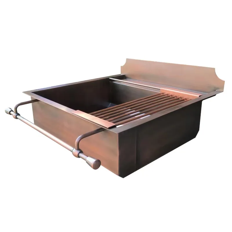Handmade Antique Copper 65 cm Apron Front Kitchen Sink New Design with Single Bowl Dishes Rack & One Holes Faucet-Optional