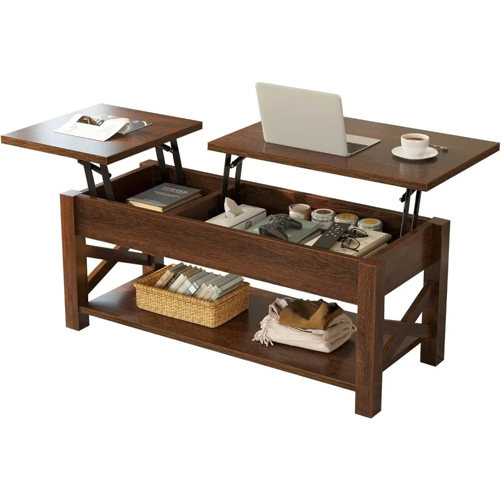 

Coffee Table 47.2", 2 Way Lift Top Coffee Table with Hidden Compartment, Lift Top Table with Open Shelf & X Wooden Support