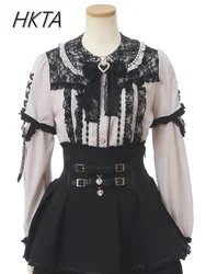 Japanese Liz 2024 Autumn New Mine Sweet Detachable Sleeve Lace Stitching Lolita Shirt Women Girl Top Lace Bow Pink Black Blouses