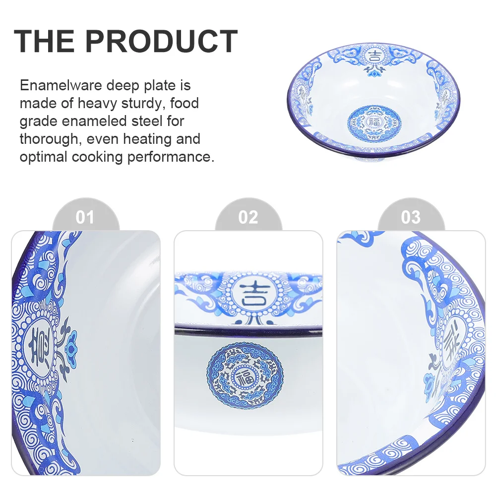 

Enamel Basin Retro Round Enameled Steel Soup Bowl For Kitchen Storage Washbasin Dough Making Cake Mixing Porcelain Ware