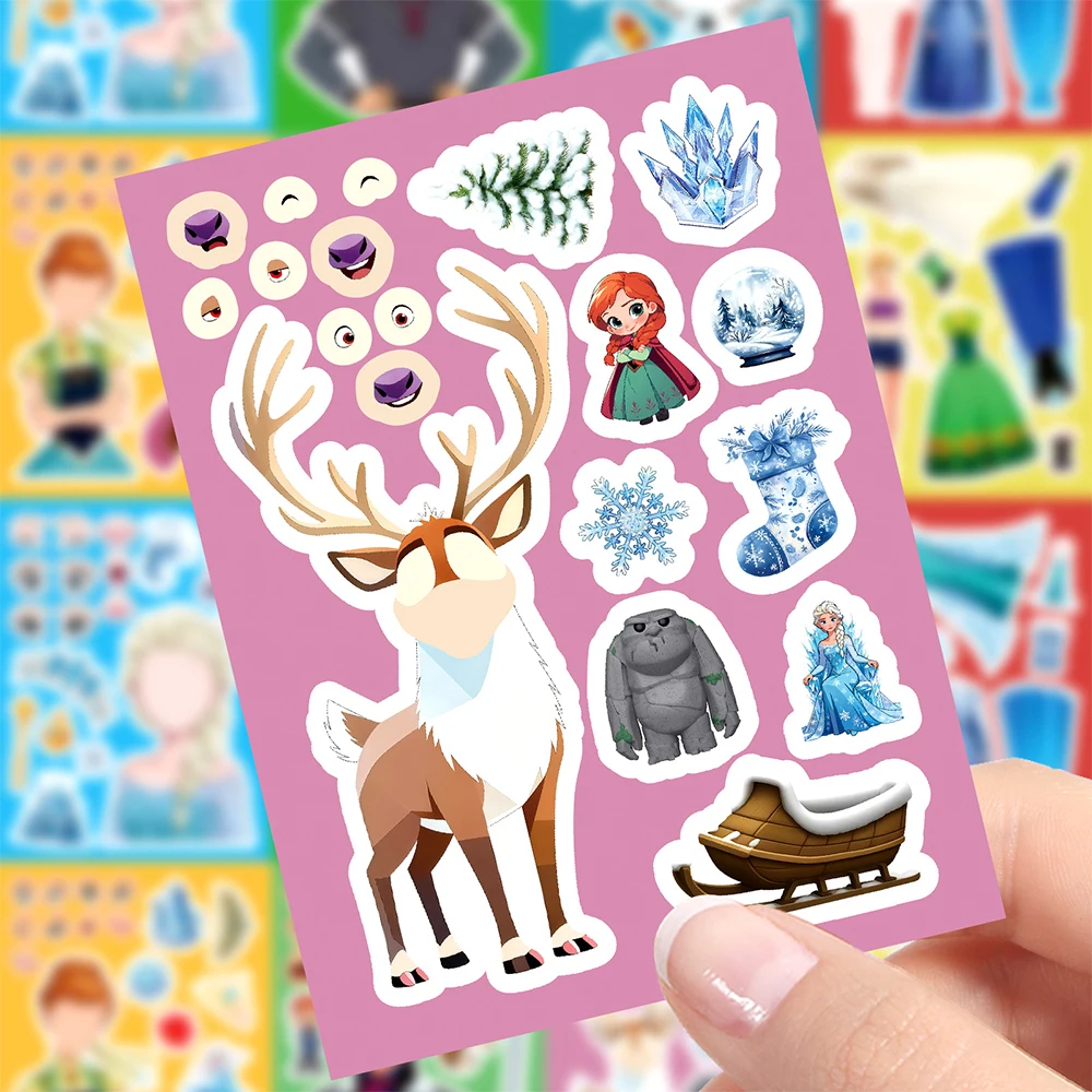 8/16 قطعة ملصقات ألغاز ديزني فروزن اصنع وجهًا اصنع إلسا أولاف آنا الخاصة بك تجميع ملصق تزيين لعبة الحفلات #5
