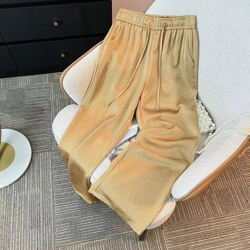 Hosen Frauen Satin Jacquard gerade gemütliche koreanische Mode solide einfache Frühling Herbst Hose klassische beliebte Freizeit weibliche Chic