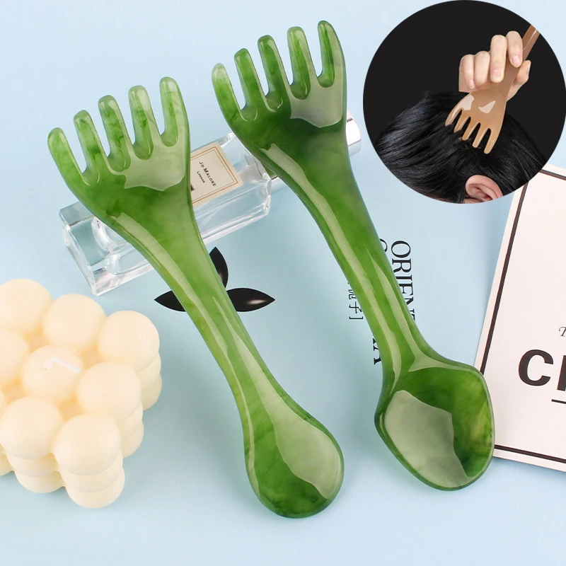 

Resin Wide Tooth Long Handle Comb Meridian Massage Anti-static Head Five Claw Massager Promote Blood Circulation Guasha Tool