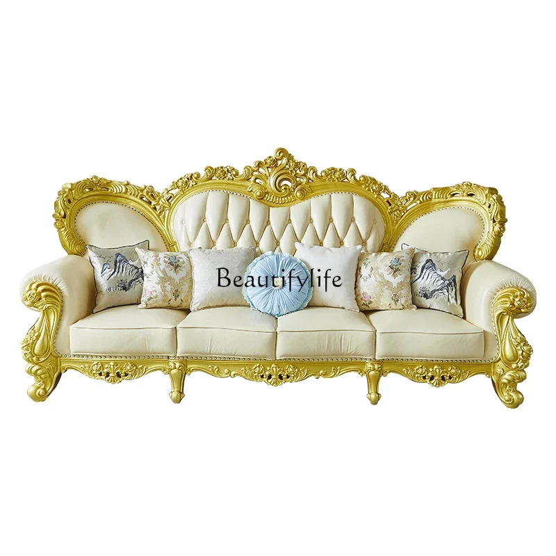 

LJYEuropean leather sofa combination living room high-end French court villa first layer cowhide