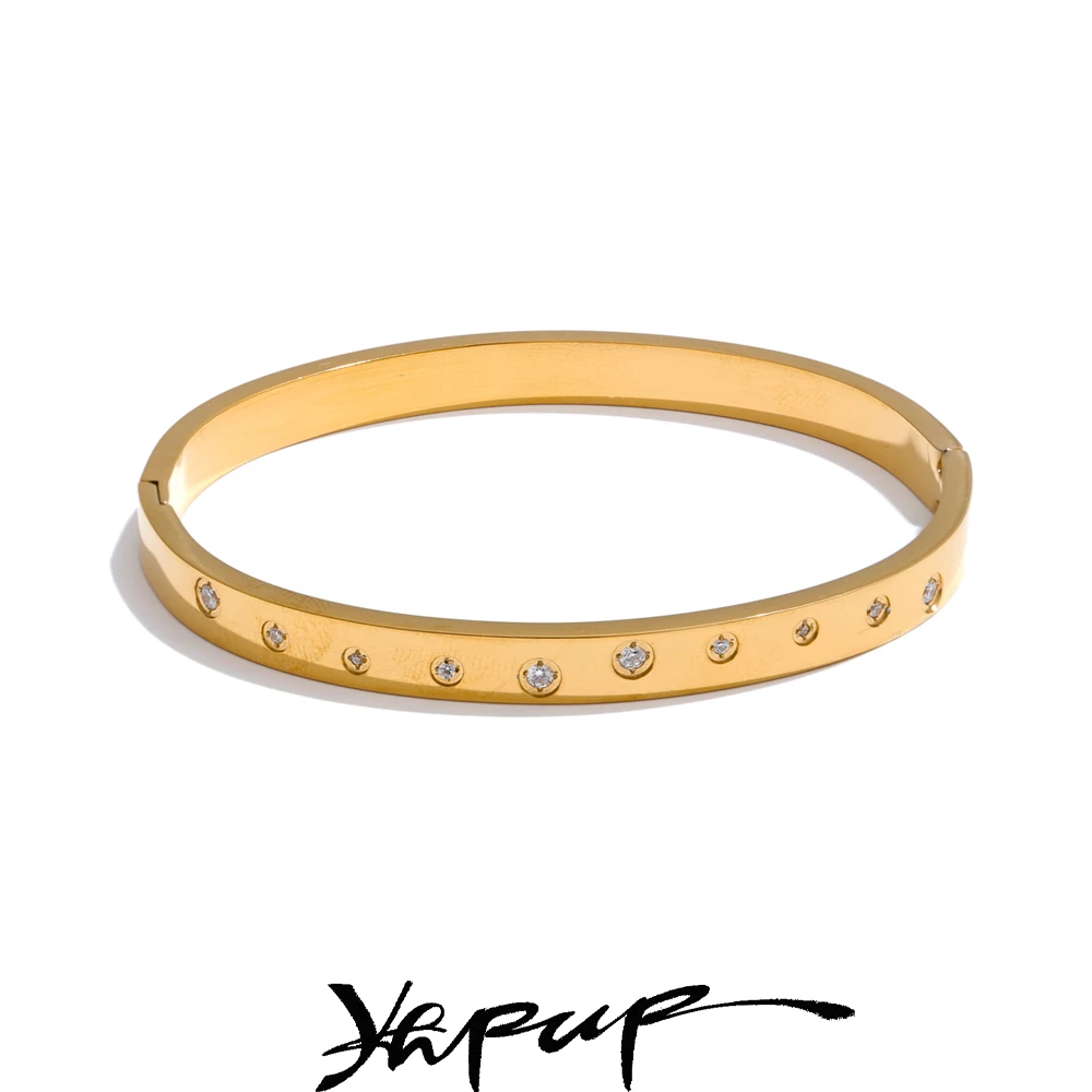 Yhpup 61mm Waterproof Stainless Steel Zirconia Round Wrist Bracelet Bangle Daily Exquisite Versatile Popular Jewelry Gift