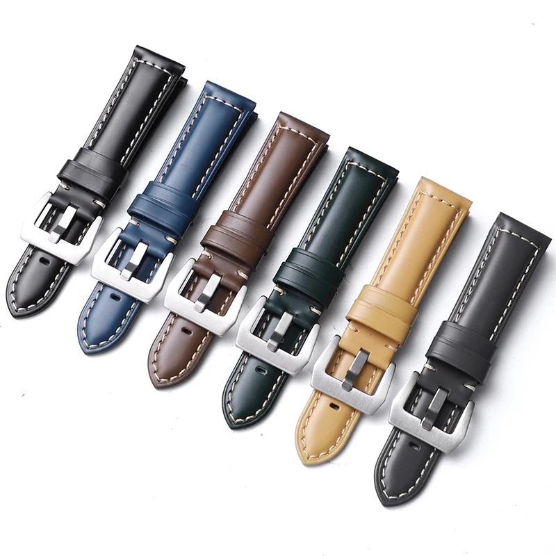 Genuine Leather Watch Strap 20mm 22mm 24mm 26mm Glossy Universal Watch Band for Panerai for Samsung Belt Bracelet Accessories