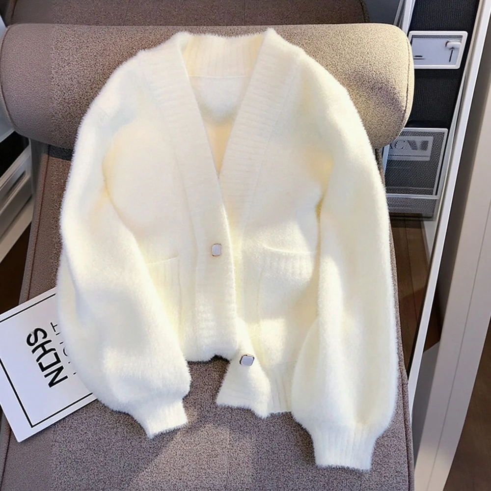 

Женский элегантный однотонный кардиган с v-образным вырезом и длинными рукавами, обычная осенняя верхняя одежда для повседневного свиданий