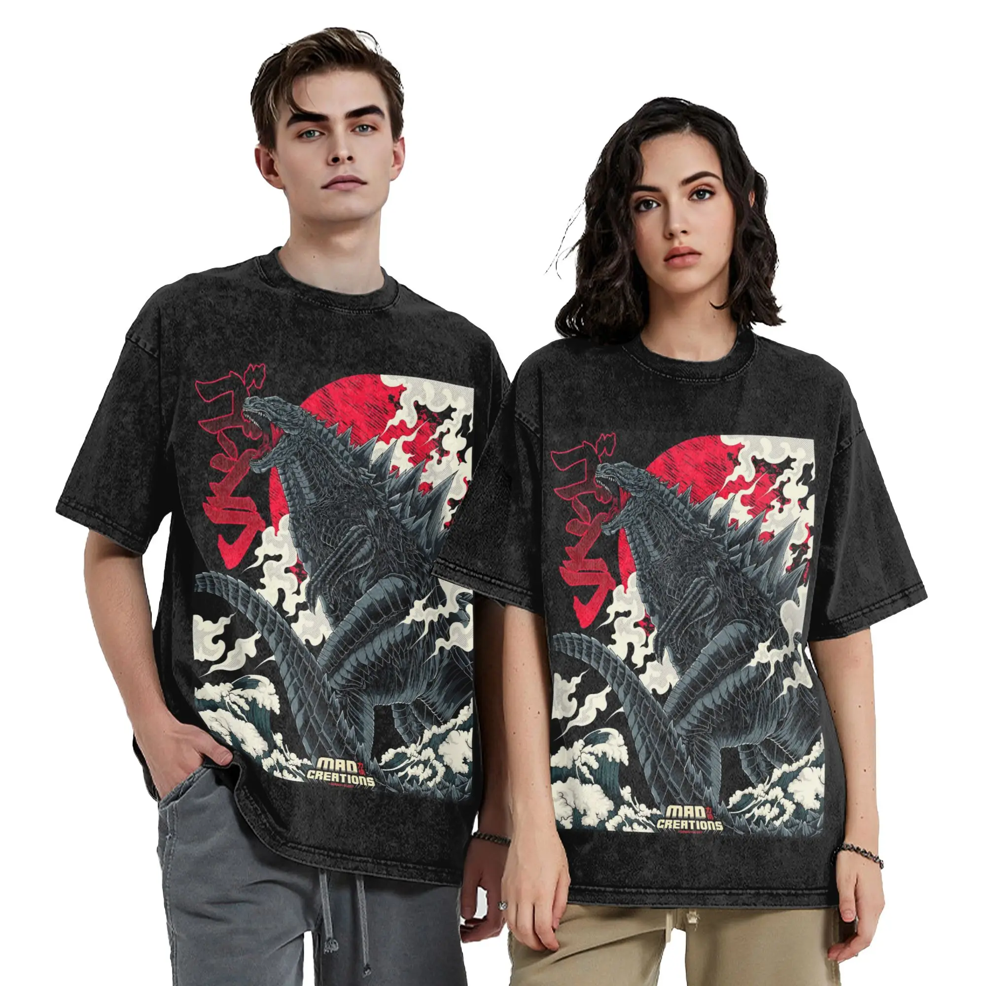 Novelty Movie Minus One Vintage King Of Monsters Vintage Washed T-Shirt Men Cotton Short Sleeve  Godzillaed Summer Clothing