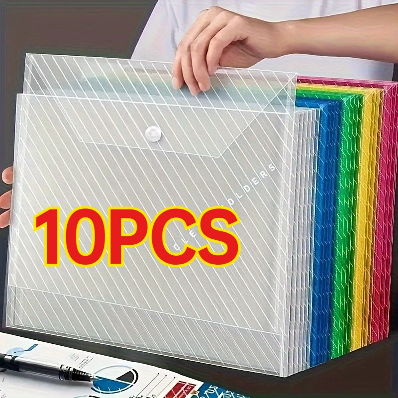 

10pcs Mixed Color Folding File Bag with Button Closure Design, Suitable for Office Organizers and School Supplies