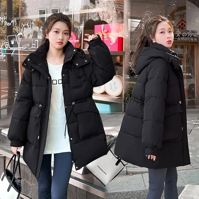 New 2024 Winter Women Jacket Long Parkas Female Down Cotton Hooded Overcoat Thick Warm Jackets Windproof Casual Loose Coat