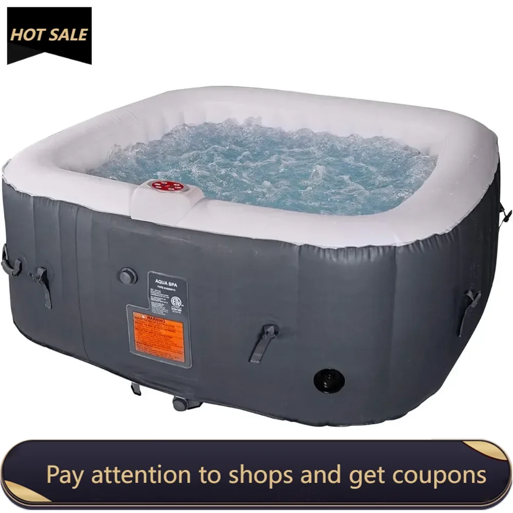 Portable Hot Tub 61X61X26 Inch Air Jet Spa 2-3 Person Inflatable Square Outdoor Heated Hot Tub Spa With 120 Bubble Jets Full