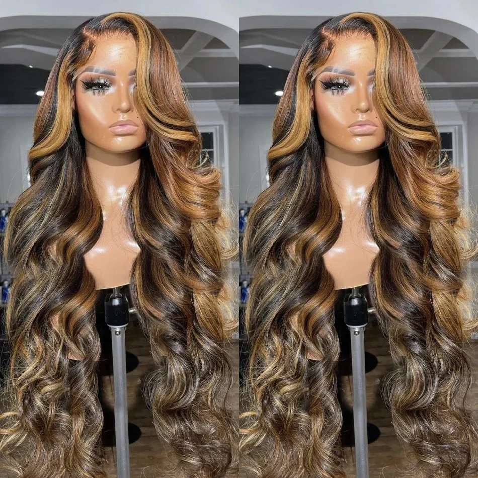 200 Density Colored Highlight Human Hair Wigs Brazilian Body Wave Lace Front Wigs For Women 13x4  Transparent Lace Front Wig