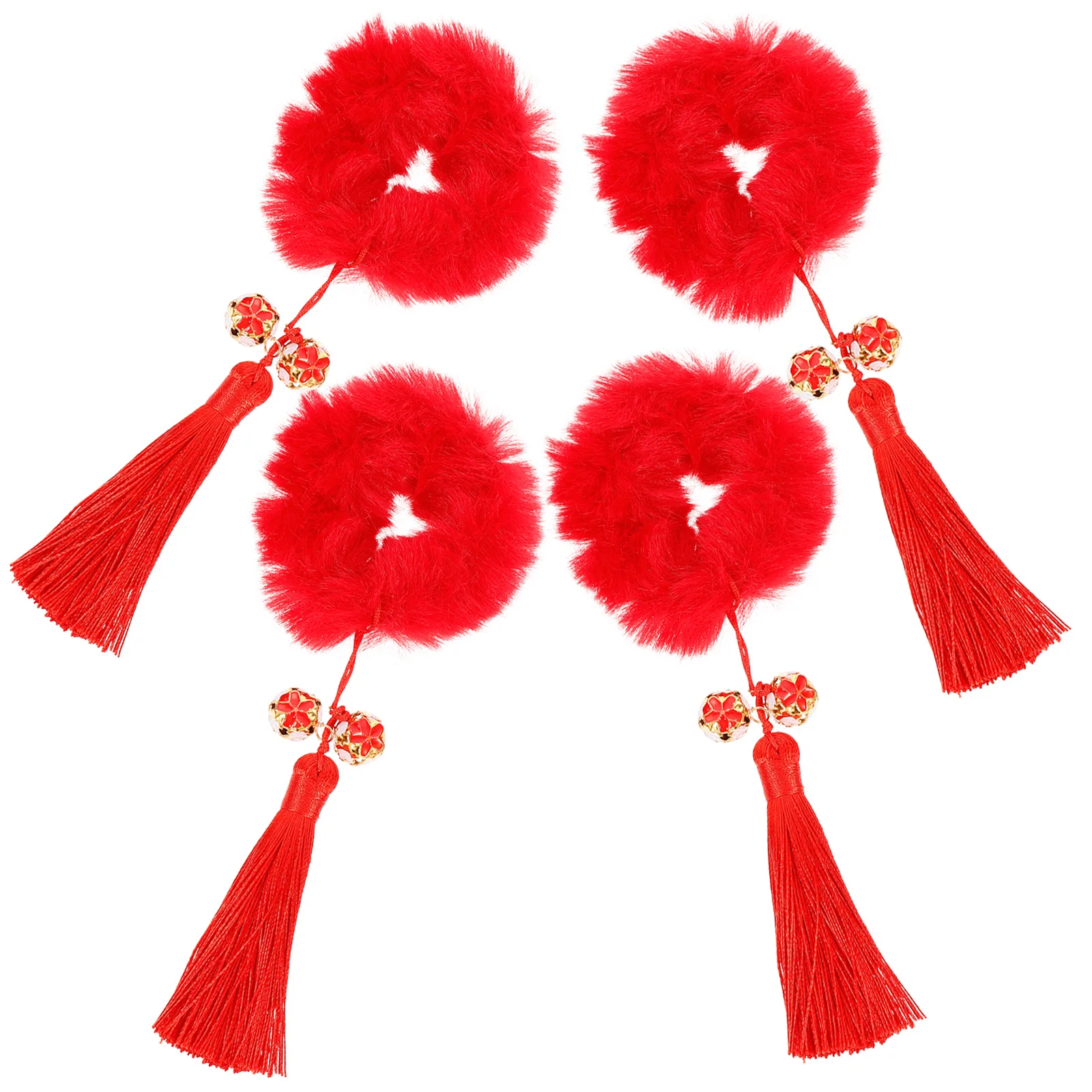 

2pcs Red Tassel Hair Ropes Chinese New Year Party Headdress For Kids Adults Durable Cloth Material Cosplay Costume Accessories
