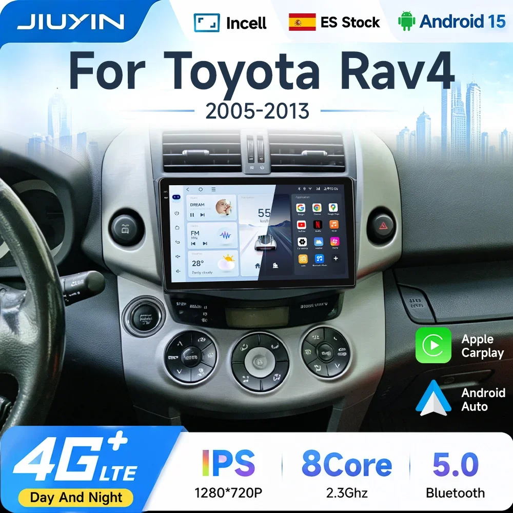 JIUYIN 9" Android 15 Auto-Multimedia-Radio für Toyota RAV4 RAV 4 3 XA30 2005 - 2013, kabelloses CarPlay, Video-Player, Audio-Auto-Stereo, GPS-Navigationsbildschirm