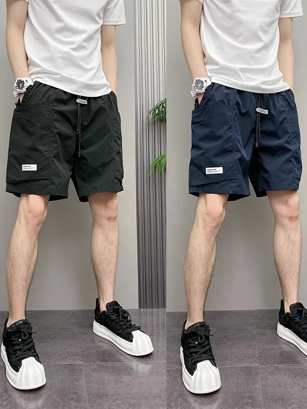 

Летние тонкие рабочие брюки Harlan, повседневные пляжные орты для молодых мужчин, прямая длина для ног, молодежные витали, однотонный узор