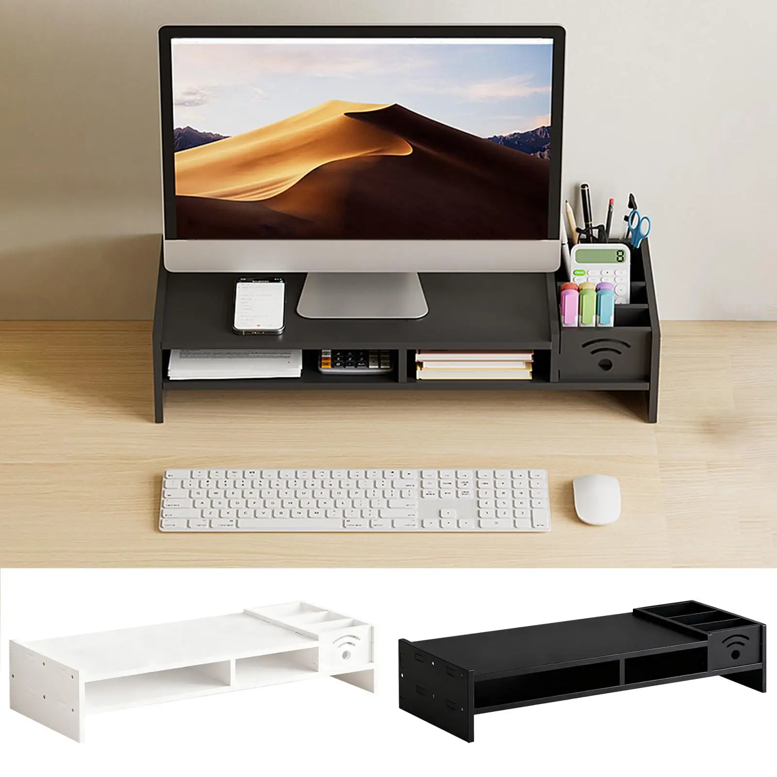 Support de moniteur pour bureau, support de bureau à 2 niveaux, hauteur de 4.3 pouces, support de moniteur d'ordinateur avec organisateur de rangement pour la maison, ordinateur portable, PC, TV