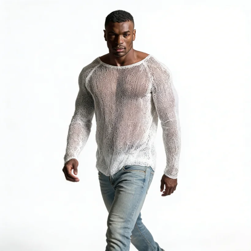 Men's Sexy Casual T-Shirt Breathable Raglan Long Sleeve Top Soft Lightweight Streetwear Fashion Basic High Quality Tee Shirt image 5