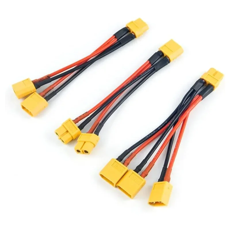 XT60 Parallel Battery Connector Male/Female Cable Dual/ 3-Way Extension Y Splitter 14AWG 10cm Silicone Wire for RC Battery Motor