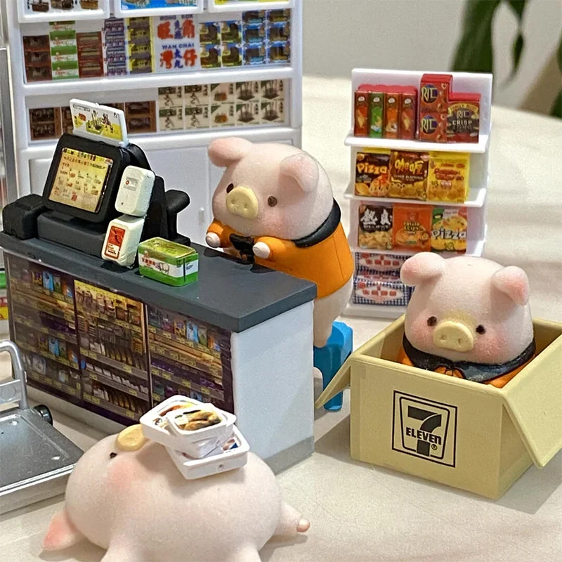 LuLu The Piggy Mini Convenience Store (7 Eleven X LuLu) Animal Kawaii Action Figure Ornaments Model Dolls for Gilrs Gift Toys