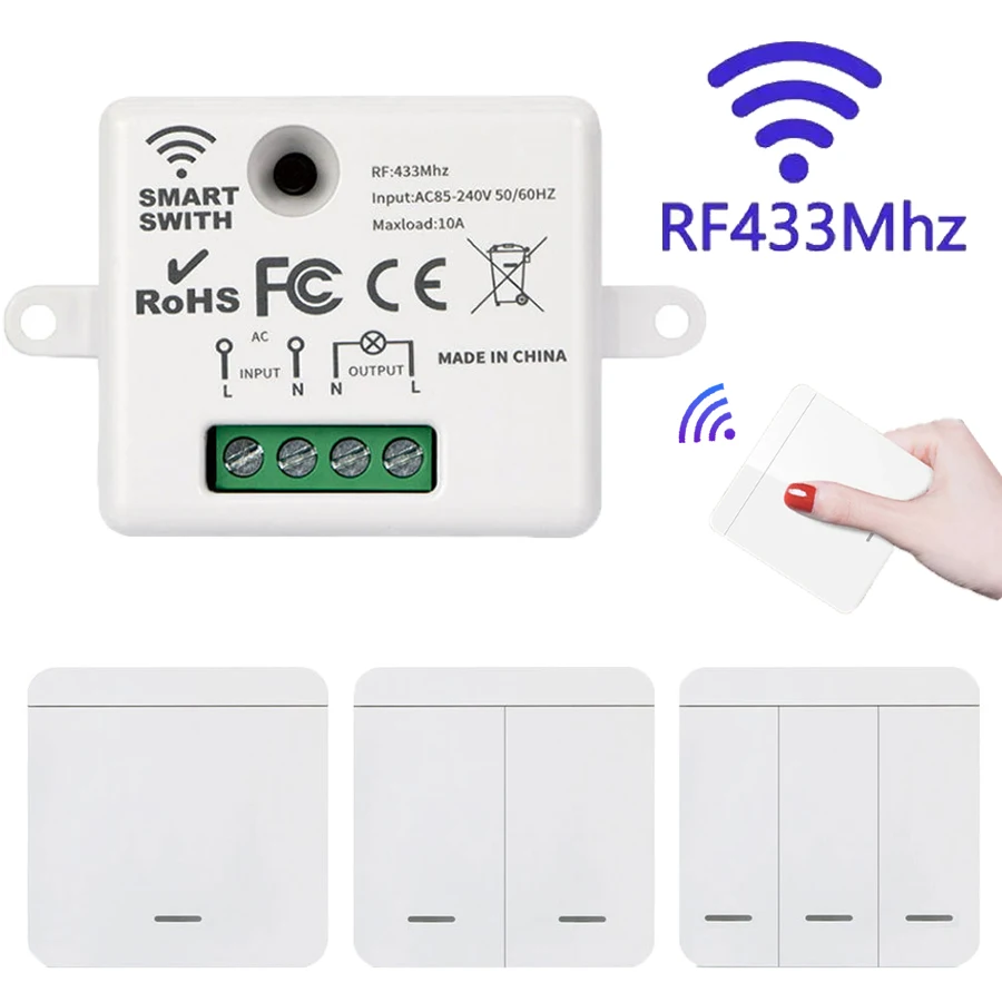 

RF 433 МГц беспроводной выключатель света 110 В 220 В реле дистанционного управления приемник 1/2/3Gang прерыватель настенный панельный переключатель для светодиодного освещения