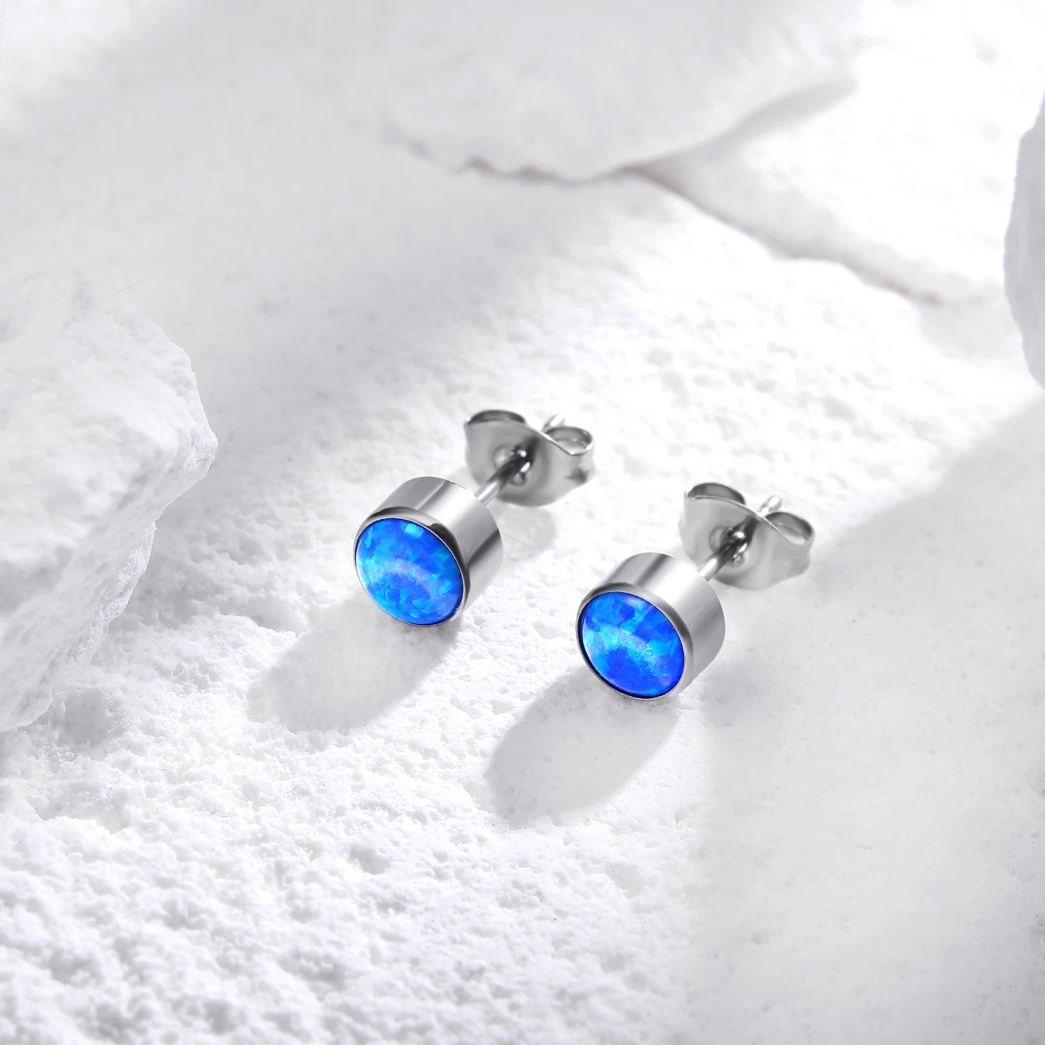 G23 Titanium Cubic Zirconia Opal Birthstone Tiny Stud Earrings for Women Girls