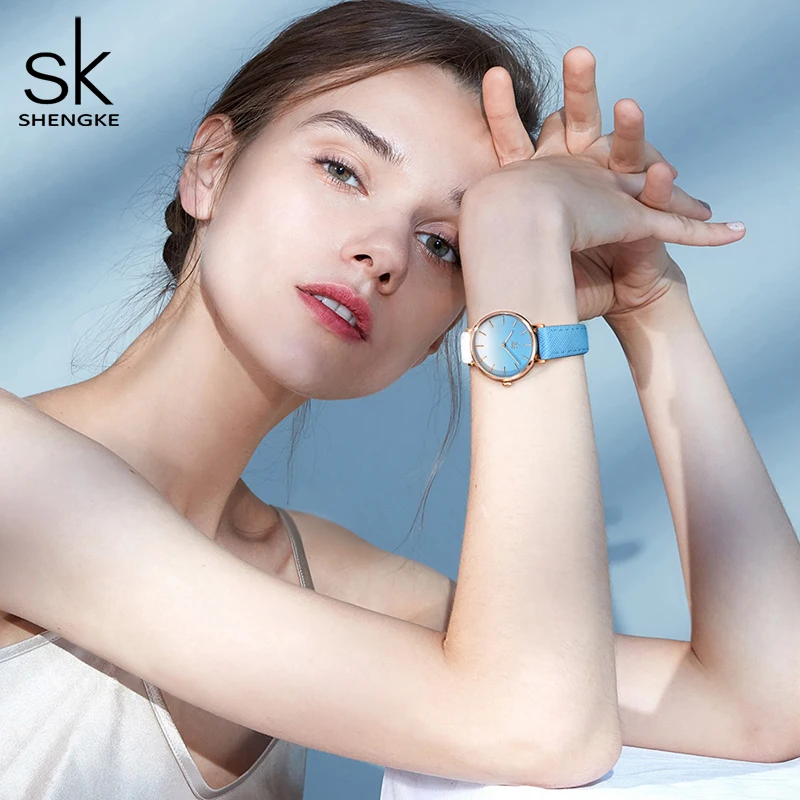 SHENGKE – montre-bracelet en cuir pour femmes, Design Simple, Quartz japonais, étanche, classique, nouvelle collection