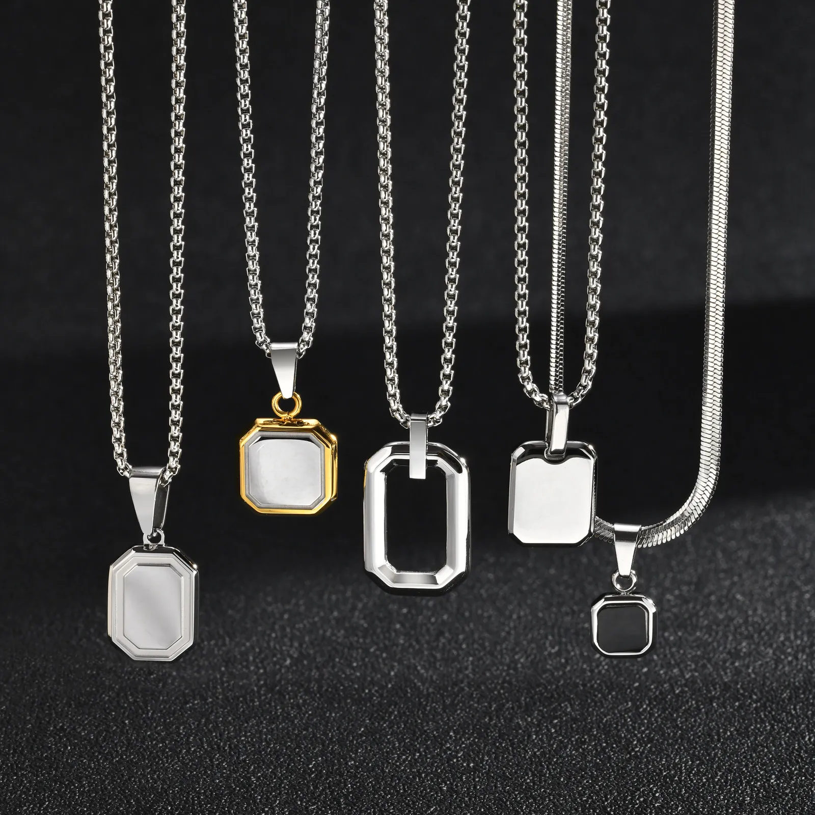Vnox Herren-Halskette mit geometrischem quadratischem Anhänger, Edelstahl-Klingenkette, minimalistischer Schmuck, Geschenk für Jungen, Ehemann, Ihn – Detail 4