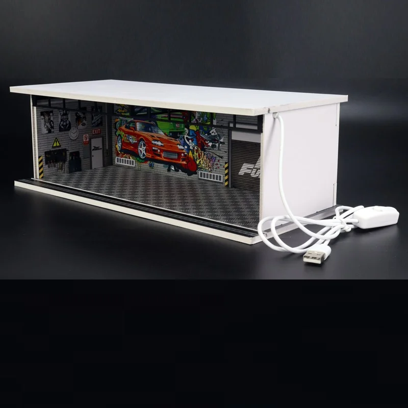 G-Fans 1:64 Underground Car Park Garage Diorama And LED Light Simulation Assembly Scene Model