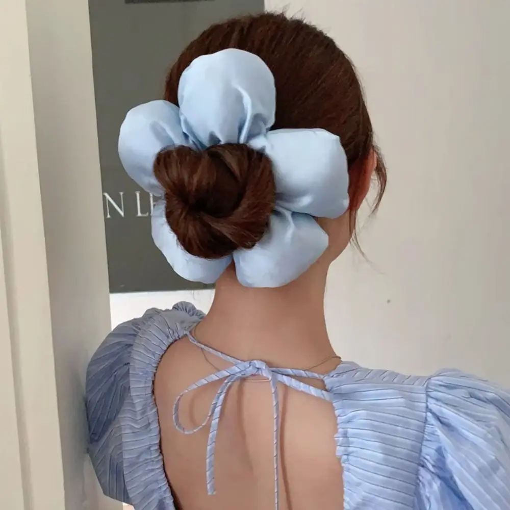 Trendy Flower Shape Flower Scrunchies Sponge Oversize Large Satin Hair Scrunchies Hair Tie Cloth Exaggerated Hair Ring Daily