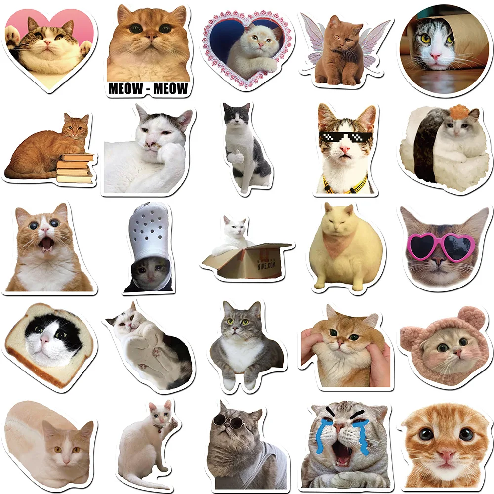 10/30/50pcs Kawaii Cat Meme Stickers Graffiti Notebook Luggage Laptop Phone Stationery Cute Cartoon Decals DIY Waterproof Toys