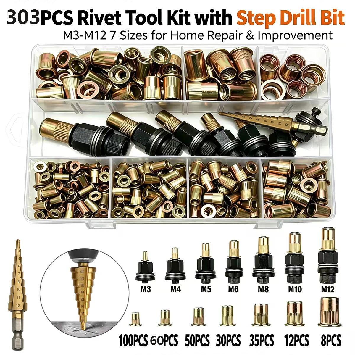 165/303PCS multi specification industrial grade carbon steel manual rivets, suitable for multifunctional riveting in automobiles