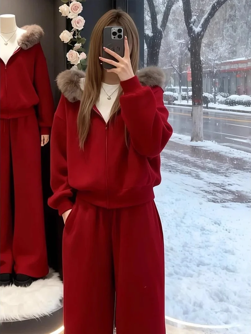 

Комплект повседневной спортивной одежды для женщин: осенне-зимний флисовый костюм из двух предметов (толстовка с капюшоном и брюки)