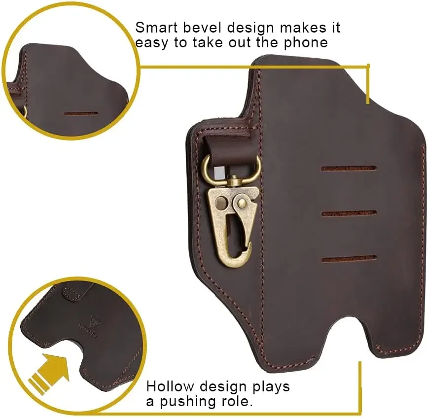 VIPERADE PJ20 Leather Phone Holster with Key Holder, Universal Large Cell Phone Holster with Belt Loop for Men (Brown)