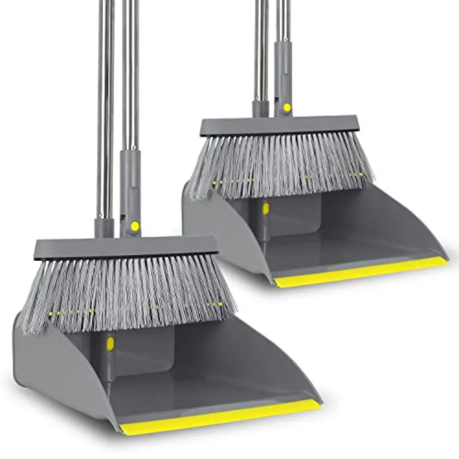 

Набор из 2 предметов: метла и совок, 48 дюймов, с регулируемой ручкой, самоочищающиеся зубцы, идеально подходит для дома и офиса