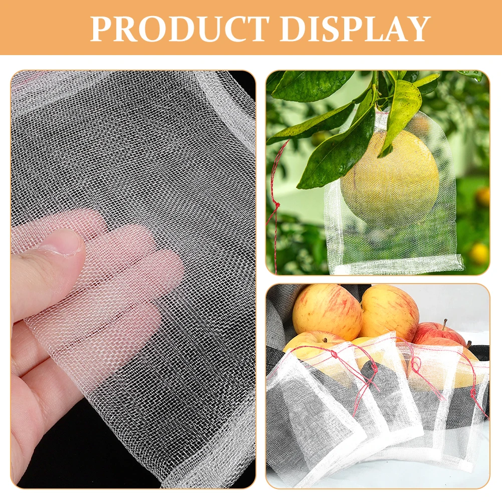 

100pcs White 10x15cm Insect Proof Bags with Drawstring for Fruit Tree Protection Lightweight Mesh Bags for Gardening Vegetables