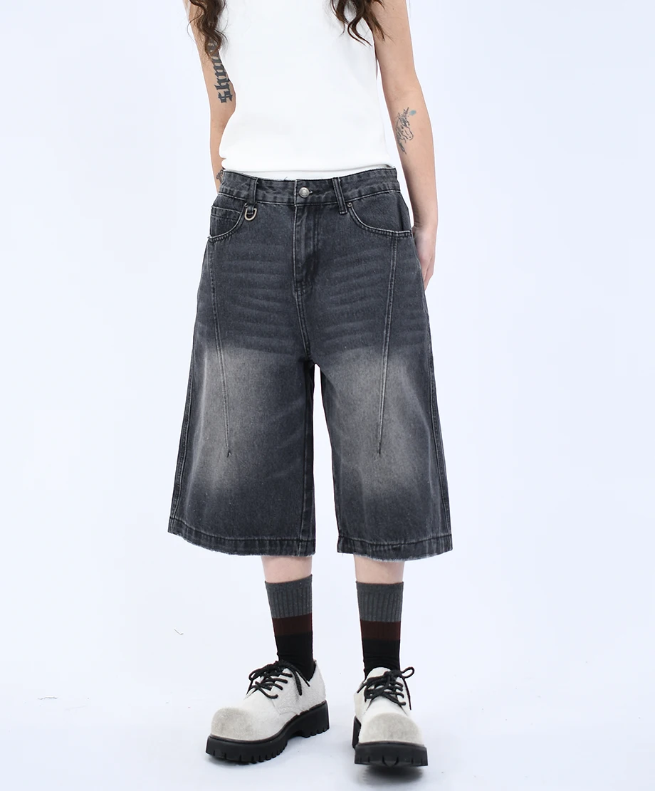 

Женские готические черные повседневные джинсовые шорты-карго в стиле Y2K, Харадзюку, американский ретро-стиль, широкие джинсы, одежда в стиле Seven-Foot