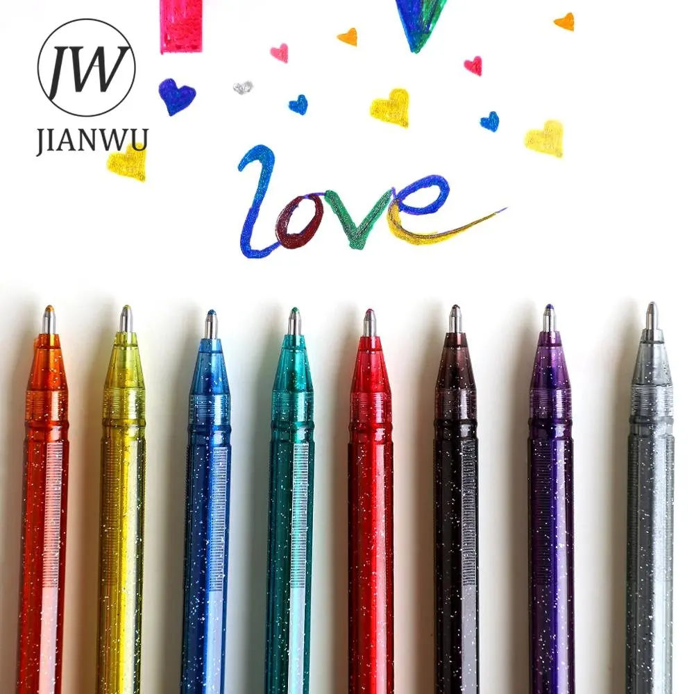 JIANWU 8pcs/set Creative Cute Flash Pen  Sketch Marker Pen Journal Pen Kawaii School Supplies