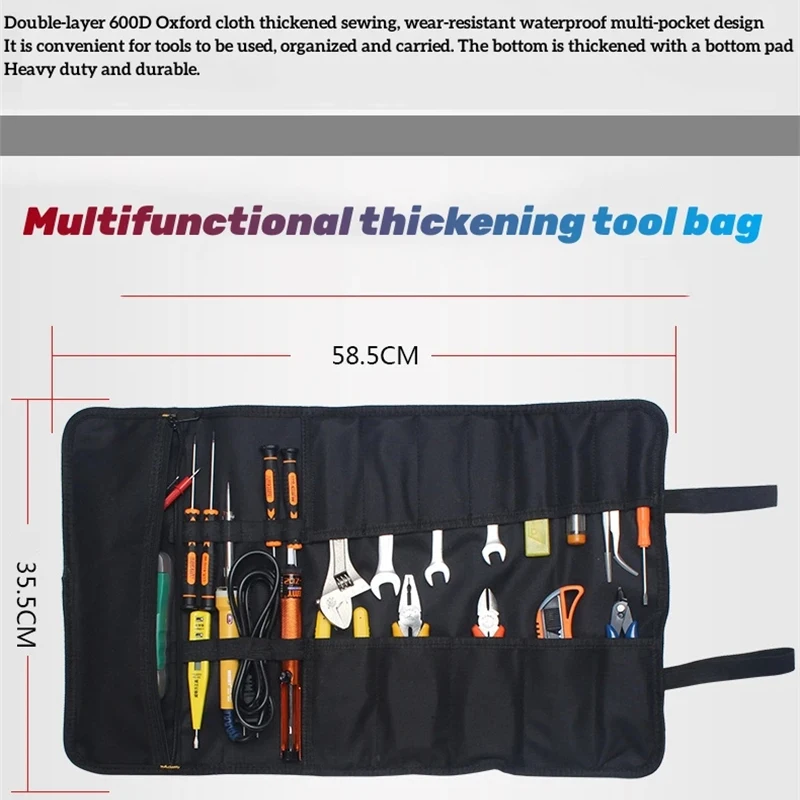 Bolsa de almacenamiento de herramientas Oxford portátil, kit de herramientas de mantenimiento plegable, llave de Camping, bolsos de herramientas, organizador, bolsa de mano de tijera, 22 bolsillos