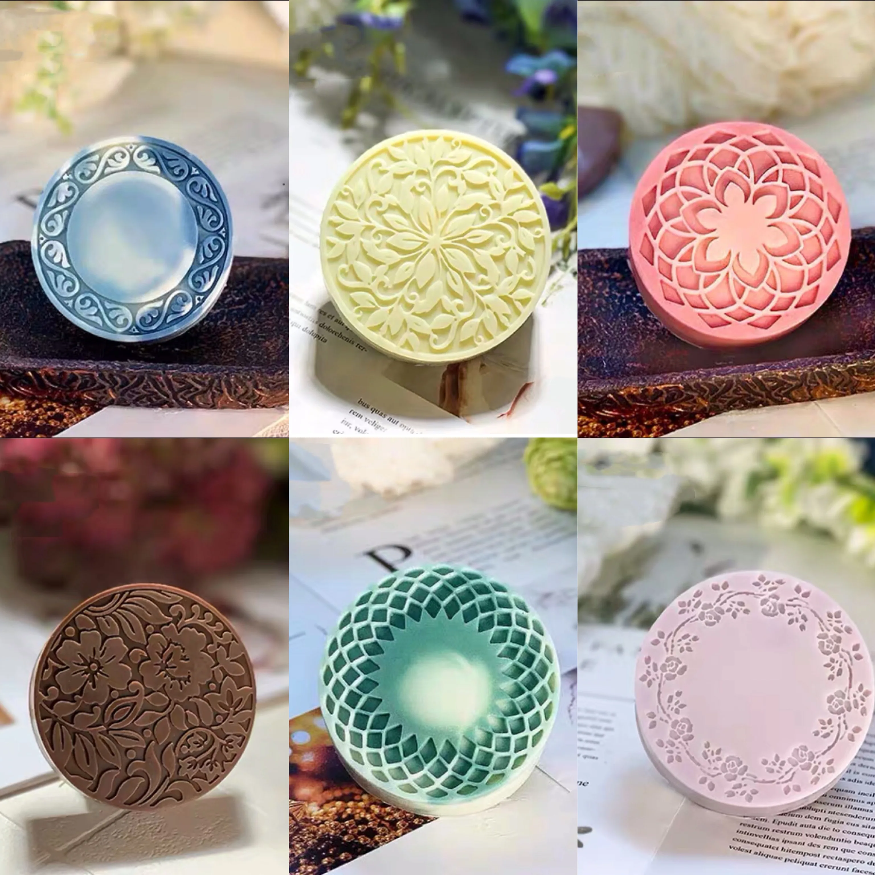 

PRZY Flowers Round Pattern Carving Baking Mold Silicone Handmade Soap Making Molds Chocolate Candle Candy Mold Cake Clay Resin