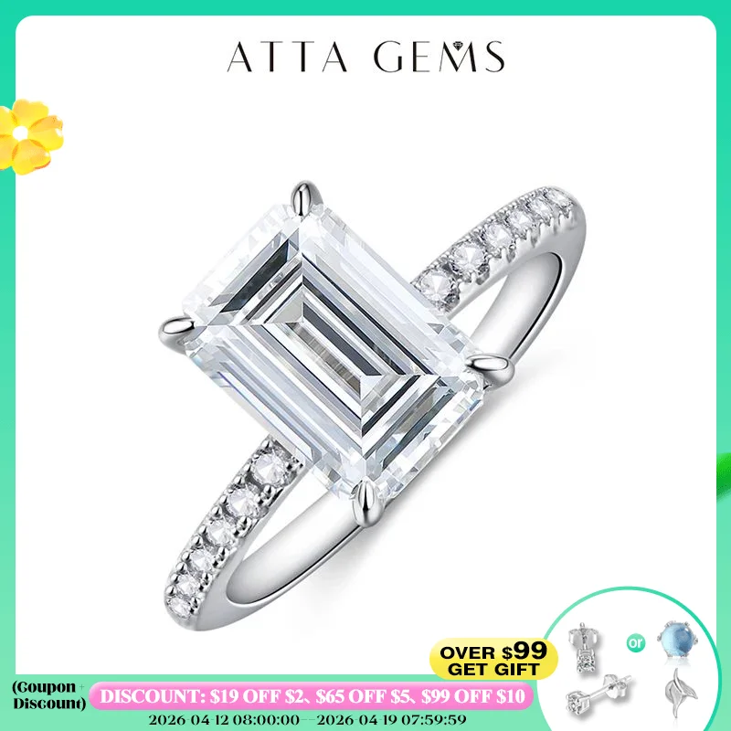 

ATTAGEMS Moissanite Rings Brilliant Cut 3.5CT 925 Sterling Silver Moissanite Pass Diamond Test for Women Weddig Elegant Rings