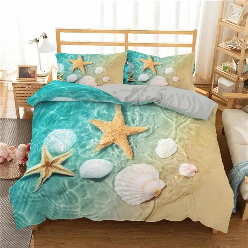 Seaside Beach 3D Duvet Cover Bedding Set Comforter Linen Pillowcases Quilt Cover Home Decor Single Double Twin King Queen