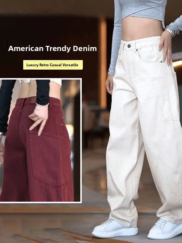 

American Style Wide Leg Jeans Men's Loose Straight Cut Trousers Summer High Street Fashion Youth Wear Casual Denim Pants