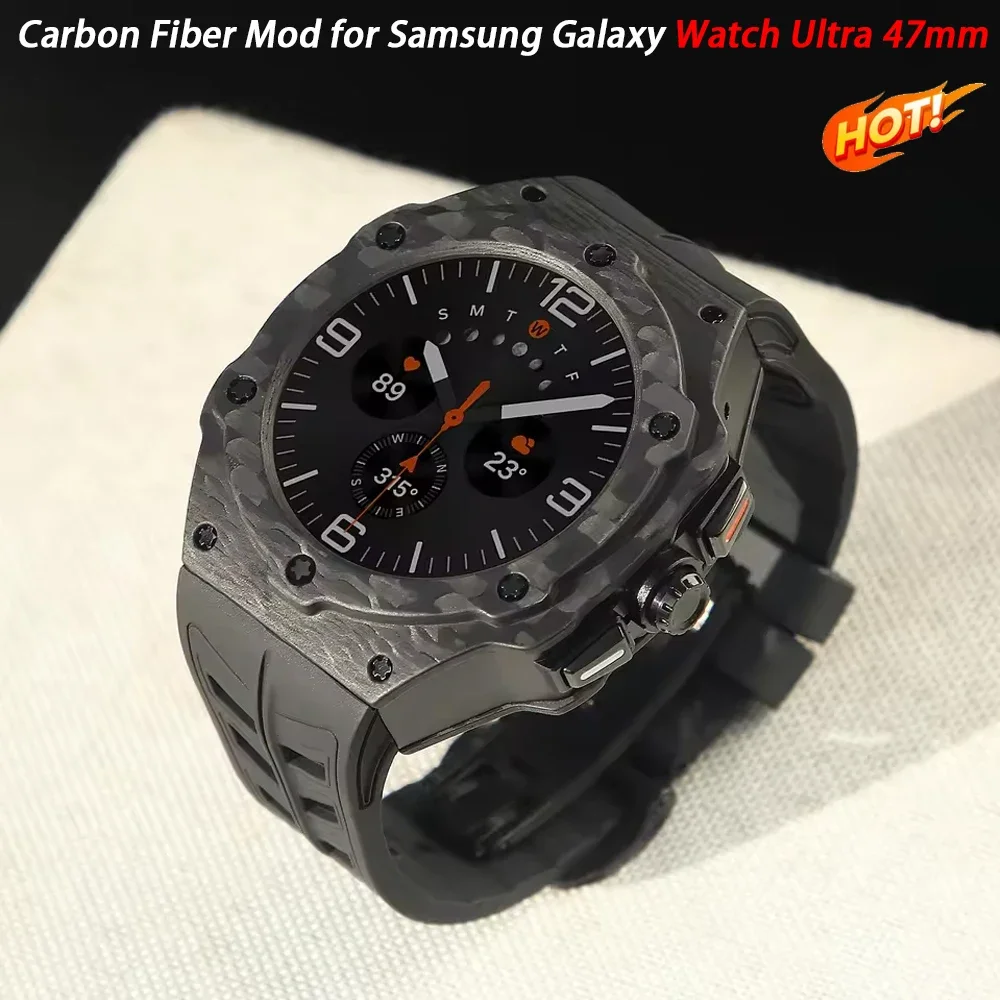 

Luxury Carbon Fiber Modification Kit for Samsung Galaxy Watch 7 Ultra 47mm Fluororubber Strap for Galaxy Ultra 47MM Accessories