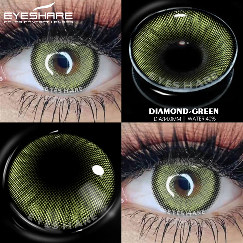 EYESHARE Color Contact Lenses for Eyes 2pcs Cosmetic Color Lenses Green Colored Contact Lenses Beauty Cosmetic Color Lens Eyes